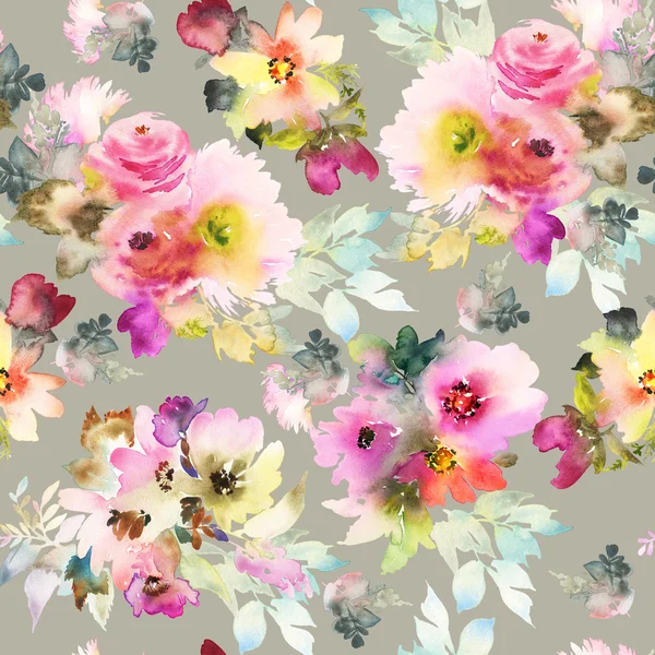 Seamless pattern with flowers watercolor — Stock Photo, Image