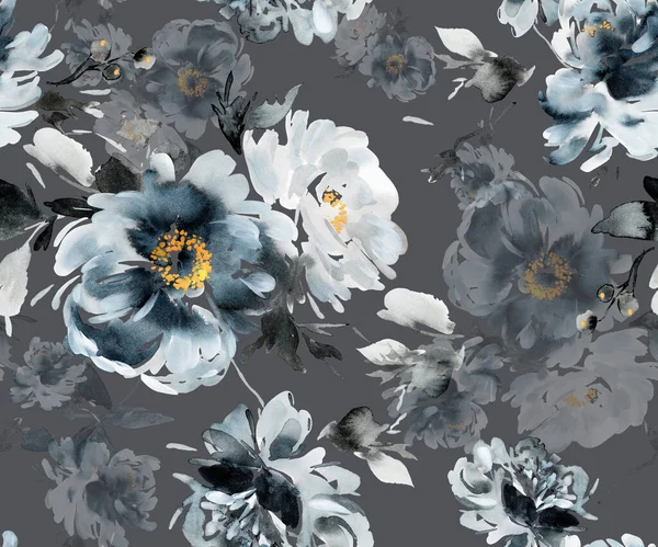 Nahtloses Sommermuster Mit Handgefertigten Aquarellblumen Indigo — Stockfoto