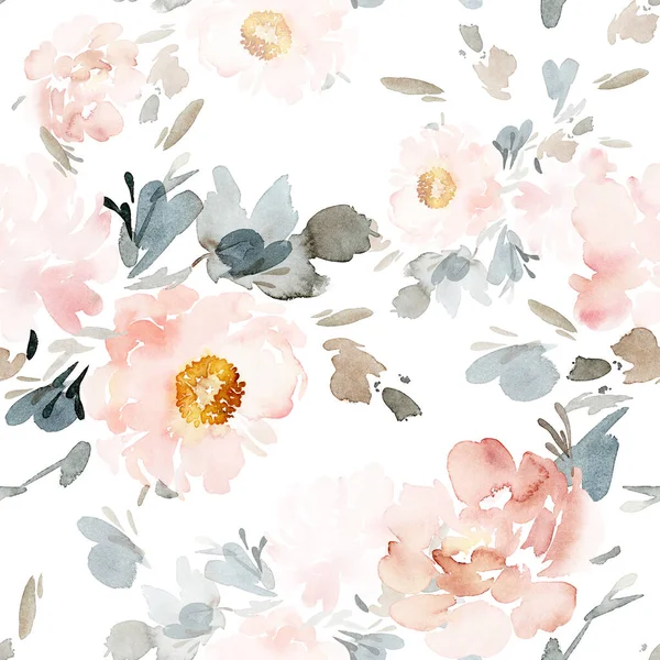 Seamless summer pattern with watercolor flowers handmade.