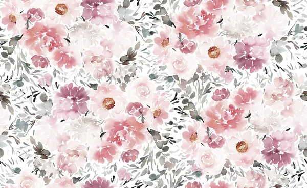 Seamless Summer Pattern Watercolor Flowers Handmade — Stock Photo, Image