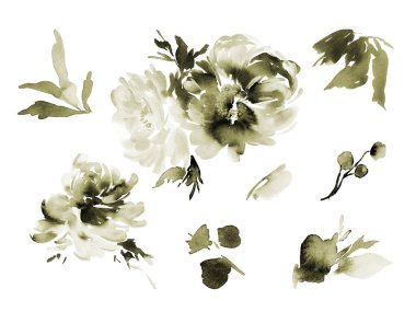 Düğün kartları ve davetiyeler için sarı renkli çiçek unsurları. 