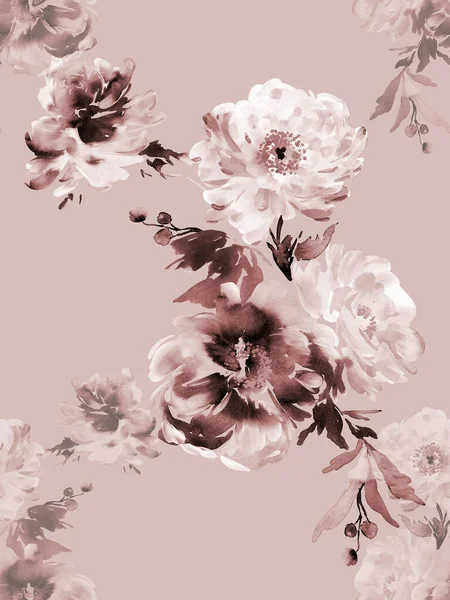 Sömlös Sommar Mönster Med Akvarell Blommor Handgjorda — Stockfoto