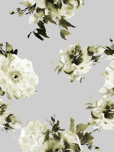 Gul Akvarell Blommor Grå Bakgrund Sömlös Mönster — Stockfoto