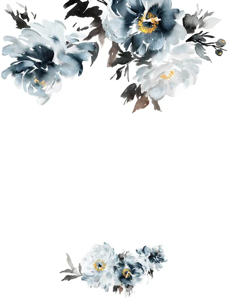 Akvarell Kártya Egy Csokor Virág Indigó — Stock Fotó