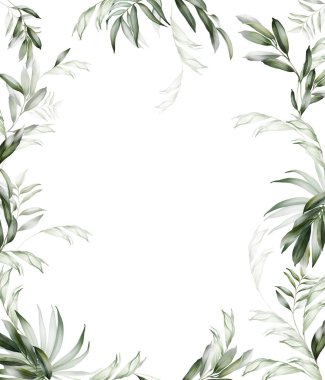 Tebrik kartı tasarımı, yeşil yapraklı düğün davetiyesi ve modern tarzda dallar.