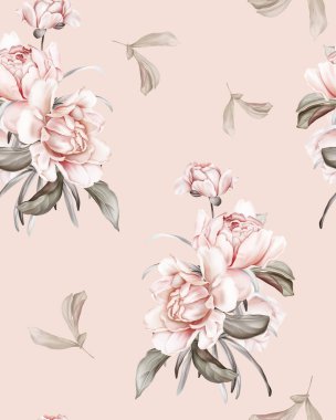 Şakayık desenli kusursuz yay deseni. Pastel renklerde çiçeklerle eski duvar kağıtları