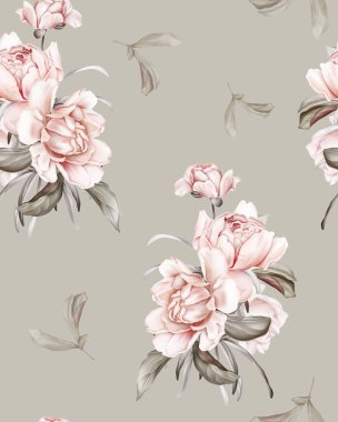 Şakayık desenli kusursuz yay deseni. Pastel renklerde çiçeklerle eski duvar kağıtları