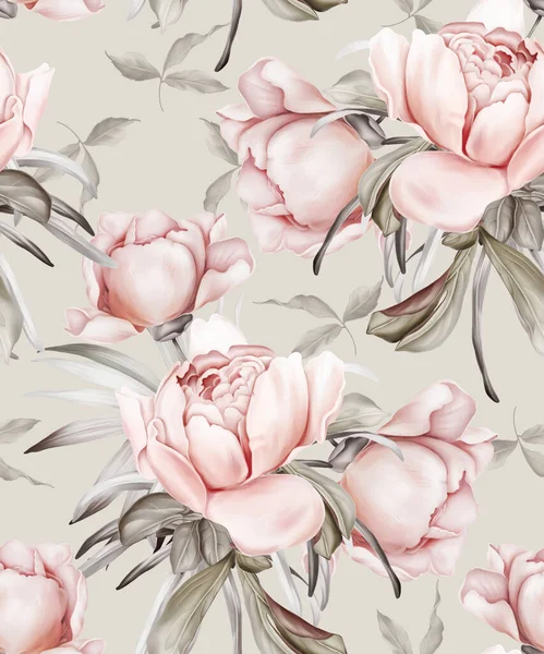 Seamless spring pattern with a bouquet of peonies. Vintage wallpaper with flowers in pastel colors