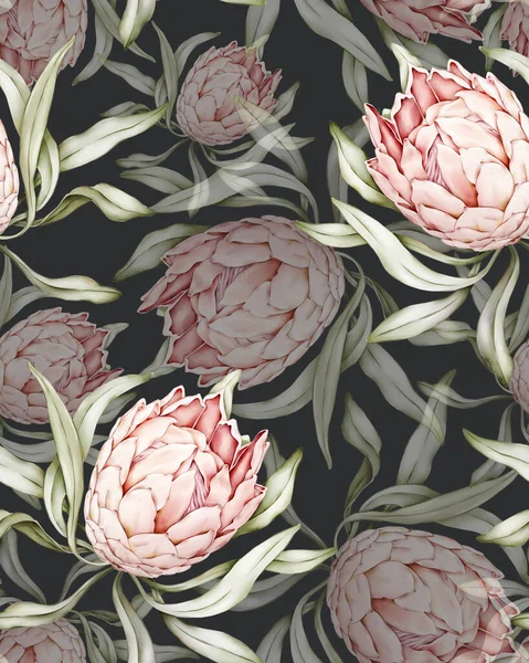 Seamless Pattern Tropical Protea Flower Pastel Colors — Stock Photo, Image