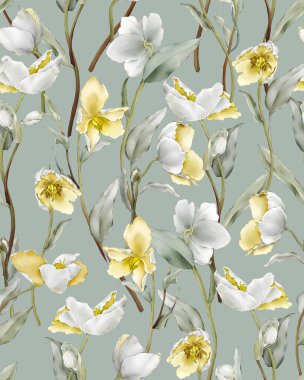 Sarı kır çiçekleriyle suluboya tarzında pürüzsüz desen