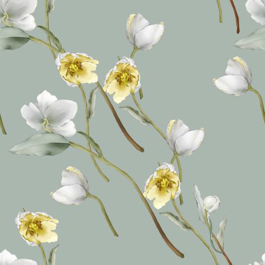 Sarı kır çiçekleriyle suluboya tarzında pürüzsüz desen