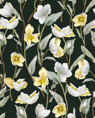 Sarı kır çiçekleriyle suluboya tarzında pürüzsüz desen