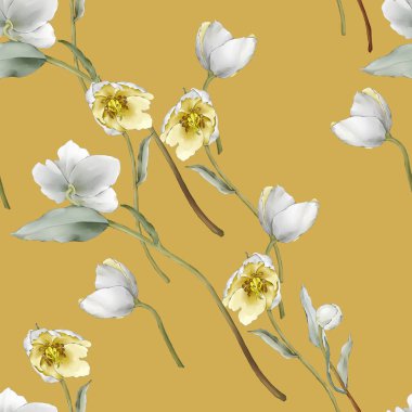 Sarı kır çiçekleriyle suluboya tarzında pürüzsüz desen