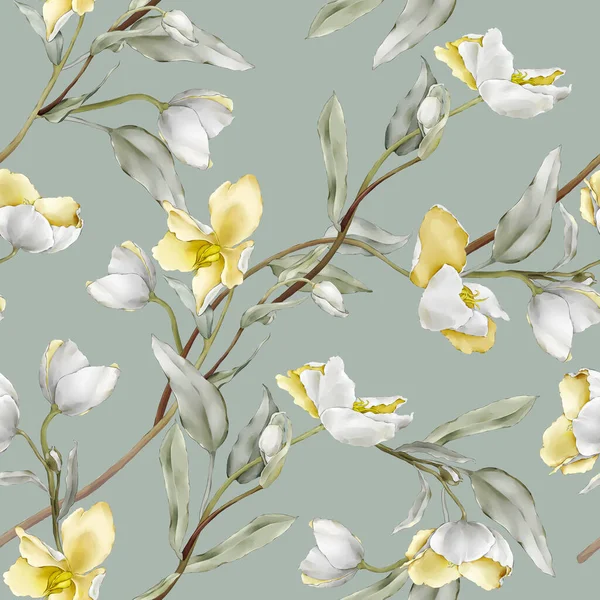 Nahtloses Muster Mit Gelben Wildblumen Aquarell Stil — Stockfoto