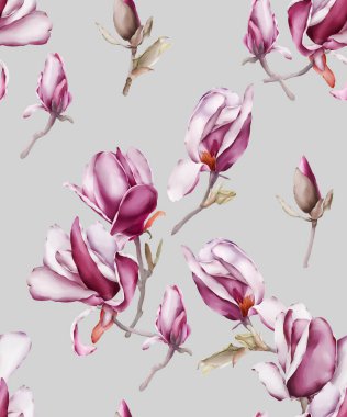 Manolyalı kusursuz bir desen. Suluboya tarzında çiçekler.