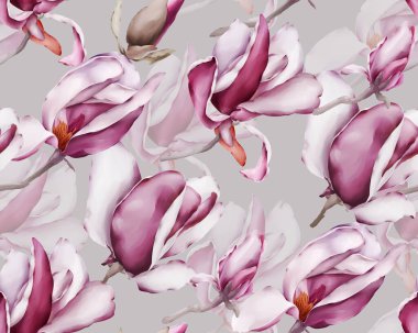 Manolyalı kusursuz bir desen. Suluboya tarzında çiçekler.