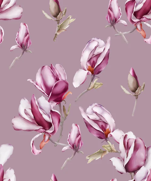 Nahtloses Muster Mit Magnolien Blumen Aquarell Stil — Stockfoto