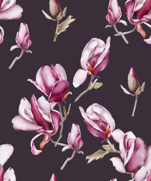 Motivo Senza Cuciture Con Magnolie Fiori Stile Acquerello — Foto Stock