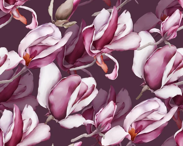 Naadloos Patroon Met Magnolia Bloemen Een Aquarelstijl — Stockfoto