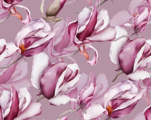 Patrón Sin Costuras Con Magnolias Flores Estilo Acuarela — Foto de Stock