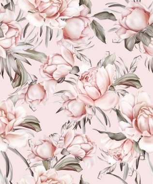 Şakayık desenli kusursuz yay deseni. Pastel renklerde çiçeklerle eski duvar kağıtları