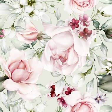 Mor güller ve şakayıklar suluboya tarzında kusursuz suluboya desenler.