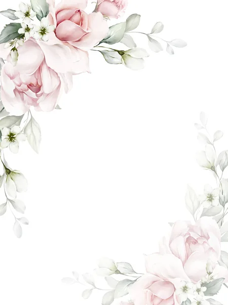 Suluboya tarzında beyaz bir arkaplan üzerinde güller ve yapraklar olan tebrik kartı 