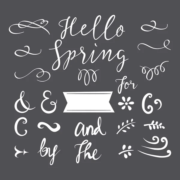 Conjunto de elementos para el diseño "Hello Spring " — Archivo Imágenes Vectoriales