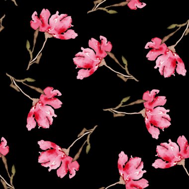 Sulu Boya Dikişsiz çiçek deseni