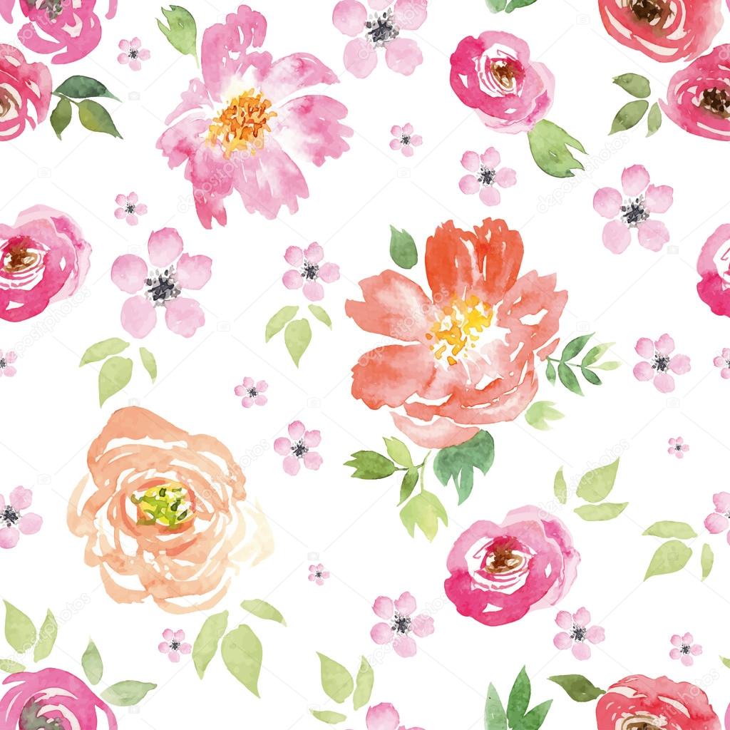 Seamless pattern watercolor flowers