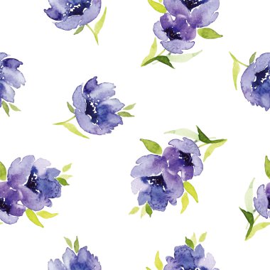 Mavi suluboya çiçek seamless modeli