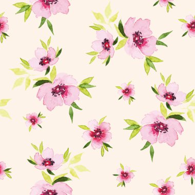 Bahar çiçekleri seamless modeli. Suluboya.