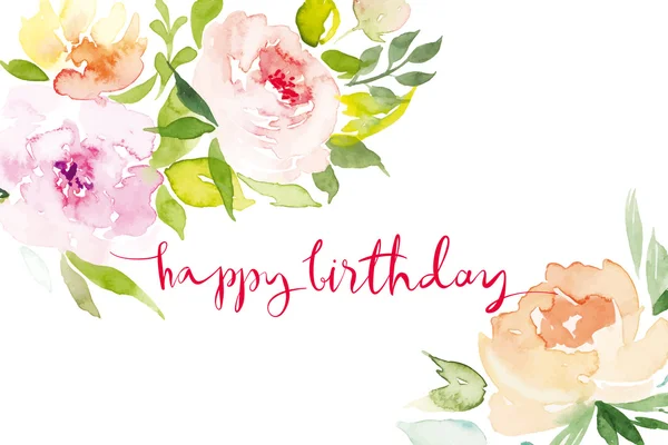 Suluboya tebrik kartı çiçekleri.