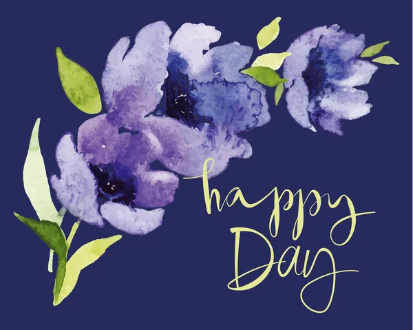 Cartolina acquerello fiori blu . — Vettoriale Stock