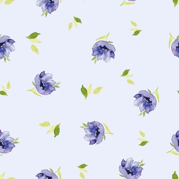블루 수채화 꽃 원활한 패턴 — 스톡 벡터