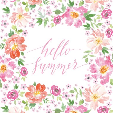 Suluboya tebrik kartı çiçekleri.