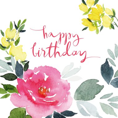 Suluboya tebrik kartı çiçekleri.