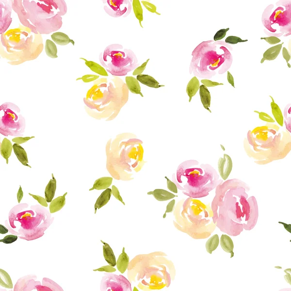 Fundo floral. Aquarela. Rosas. Padrão sem costura . — Vetor de Stock