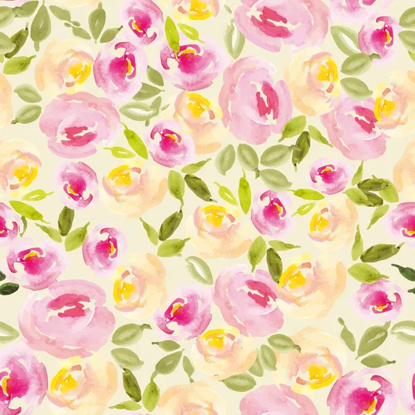 Fundo floral. Aquarela. Rosas. Padrão sem costura . — Vetor de Stock