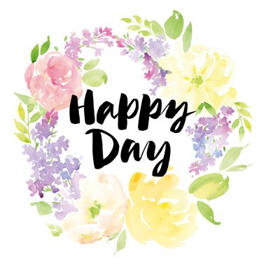 Suluboya tebrik kartı çiçekleri.