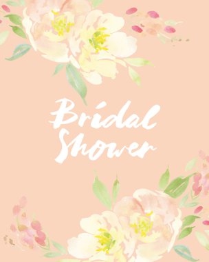 vektör suluboya çiçek davetiyeli. Gelin Duş