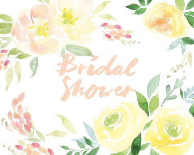 vektör suluboya çiçek davetiyeli. Gelin Duş