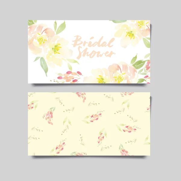 Vector invitation card with watercolor flowers. Bridal shower — Stock Vector
