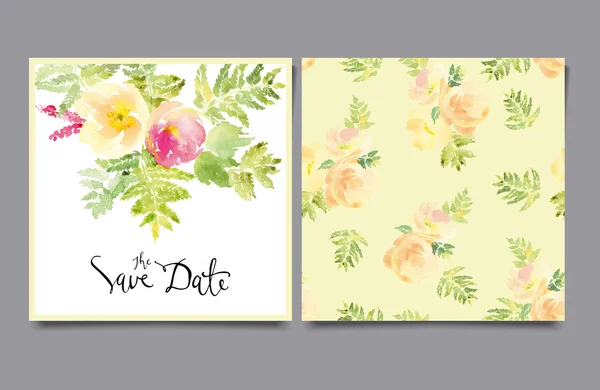 Carte d'invitation vectorielle avec fleurs aquarelles. Douche de mariée — Image vectorielle