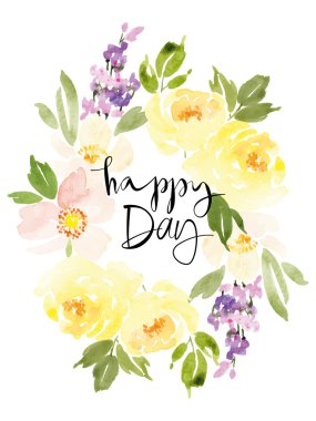 Suluboya tebrik kartı çiçekleri.