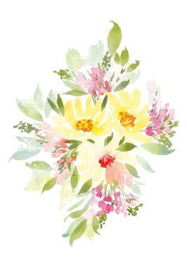 Suluboya tebrik kartı çiçekleri.