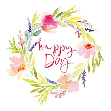 Suluboya tebrik kartı çiçekleri.