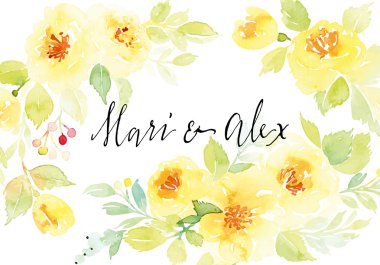 Suluboya tebrik kartı çiçekleri.