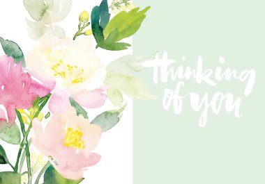 Suluboya tebrik kartı çiçekleri.