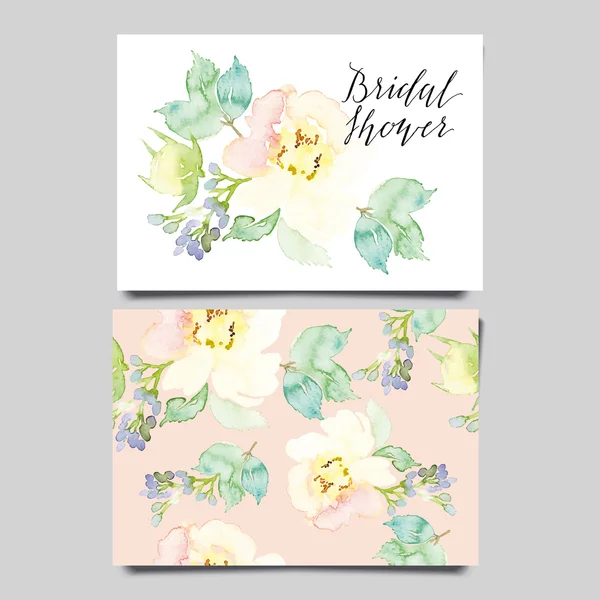 Decorative card. Flowers painted in watercolor. Hand lettering. Seamless pattern. — Stock Vector